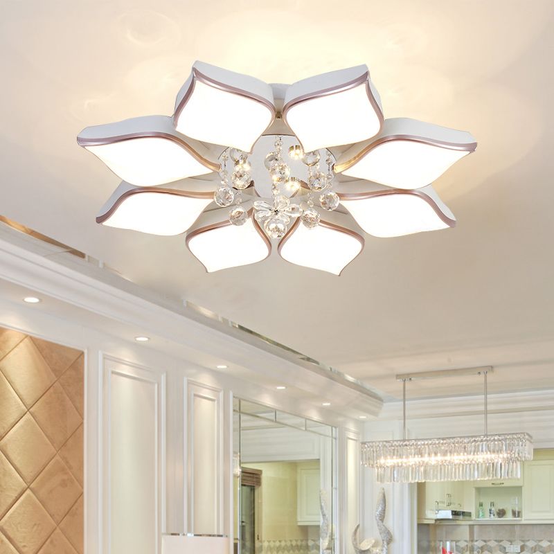 White Petal Shaped Flush Light Modern 24.5"/25.5" W LED Acrylic Flush Mount Lamp with Clear Crystal Accent in Warm/White Light