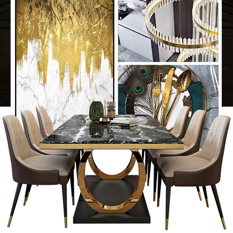 Metaal traditionele luxe rechthoek binnen tafel gesinterde stenen tafel met metalen schok