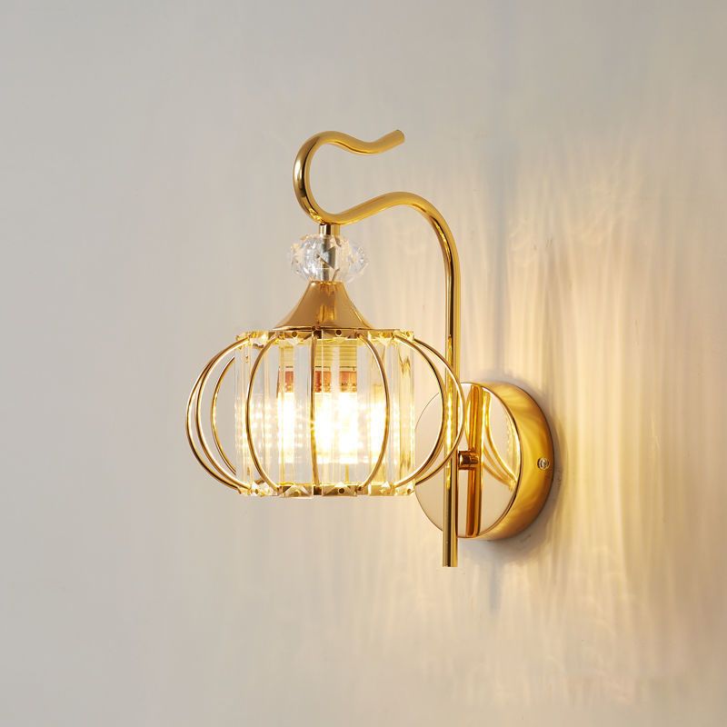 11" Height Pumpkin Shaped Crystal Wall Lamp Nordic Style Simplicity Metal Sconce Lights for Hallway Stairs