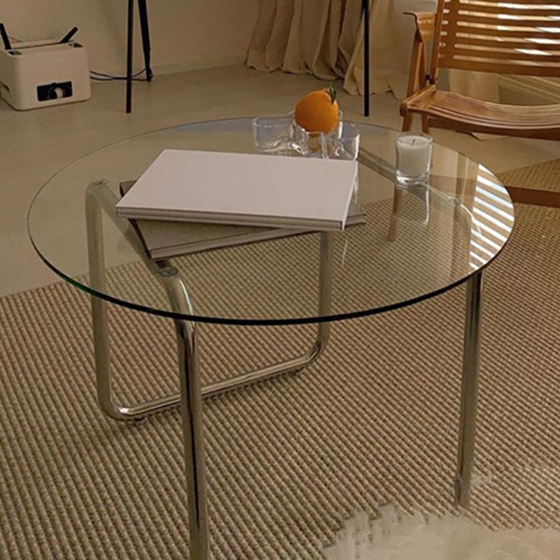 Round Glass Coffee Table Sled 1 Single Cocktail Table - 27.6''/31.5''