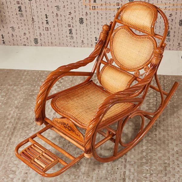 Traditional Rocking Chair Rattan Solid Color Built-in Armrest Indoor Rocking Chair