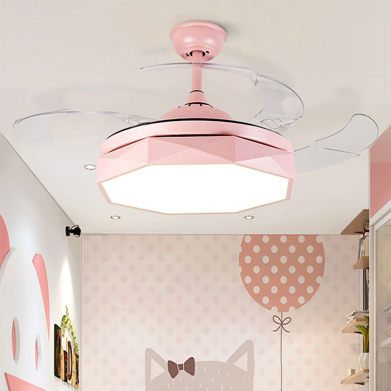 Ventilador de colgante geométrico de macarrón Lámpara acrílica de acrílico Lámpara de semi rascilla de dormitorio