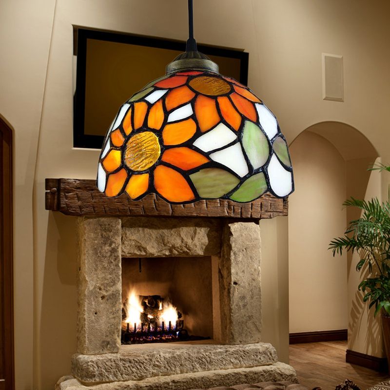 1 Éclairage de suspension de tête Bol baroque Bowl Orange Tanage de plafond de vitrail Light pour le salon