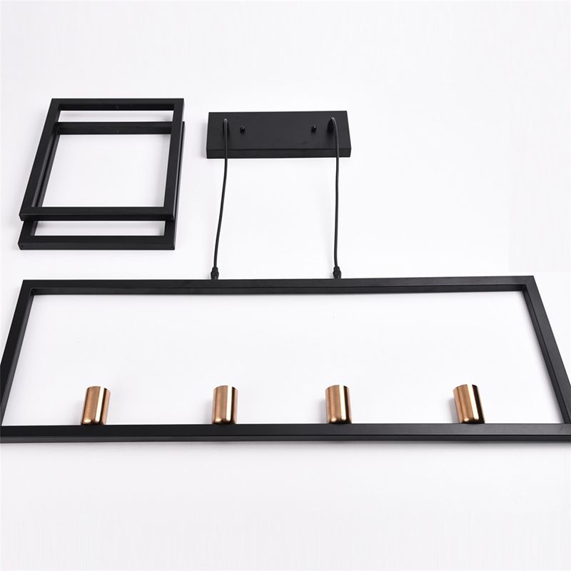 Rectangular Diner Hanging Lamp Industrial Metal 4-Bulb Black Cage Island Lighting
