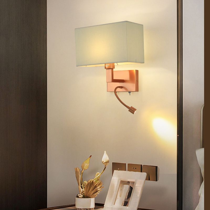 Rectangle Fabric Shade Wall Sconce in Pink Iron Wall Lighting Fixture