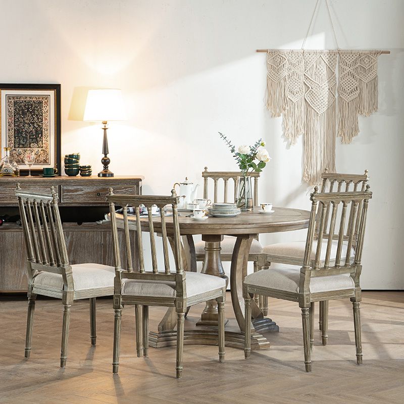 Farmhouse Fabric Dining Chair 40"H Slat Back Side Chair with Wooden Base for Restaurant