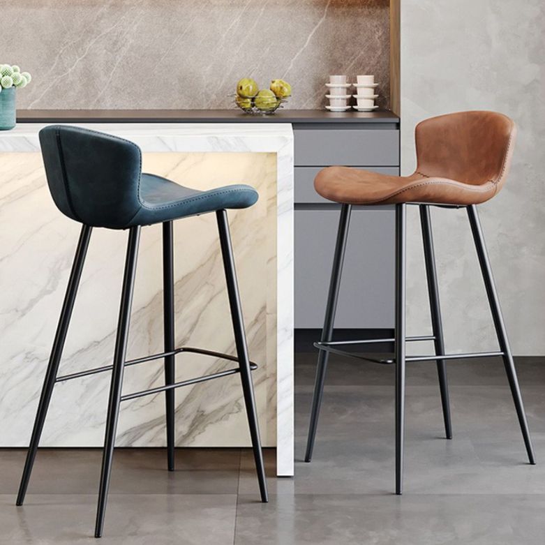 Faux Leather Armless Counter Stool Modern Style Low Back Bar Stool