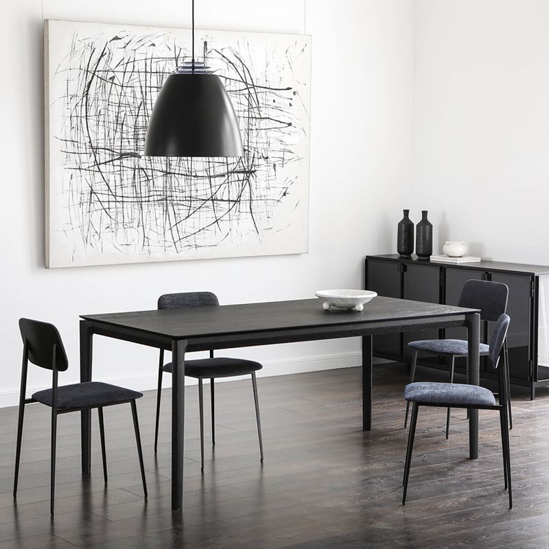 Modern Black Solid Wood Dining Table Rectangle Kitchen Dining Table with 4 Legs Base