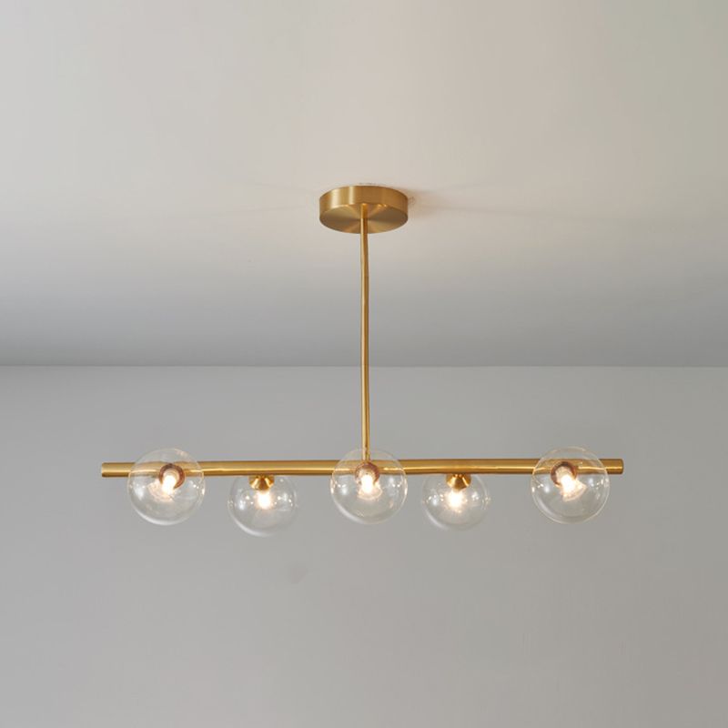 Glass Brass Island Light in Modern Creative Style Copper Globe Pendant Light for Dining Room