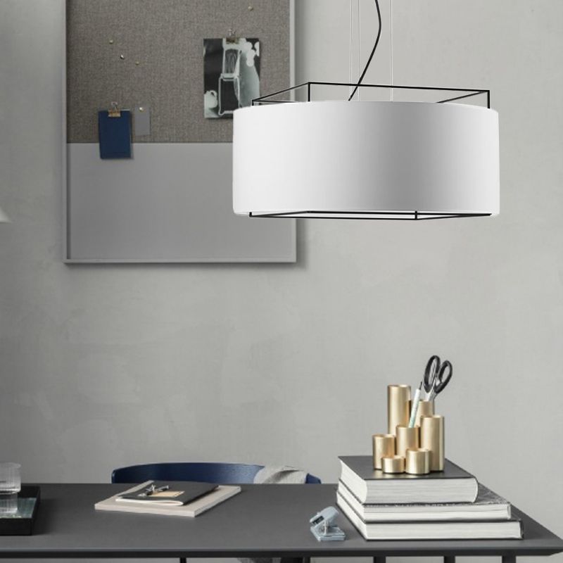 Modern Drum Pendant Light Fixture Fabric LED Hanging Ceiling Light in White/Black