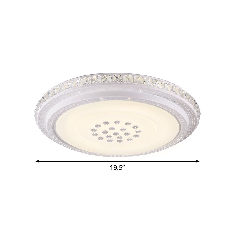 Minimalist LED Flush Mount Lamp Chrome Circle Ceiling Lighting with Crystal Block Shade