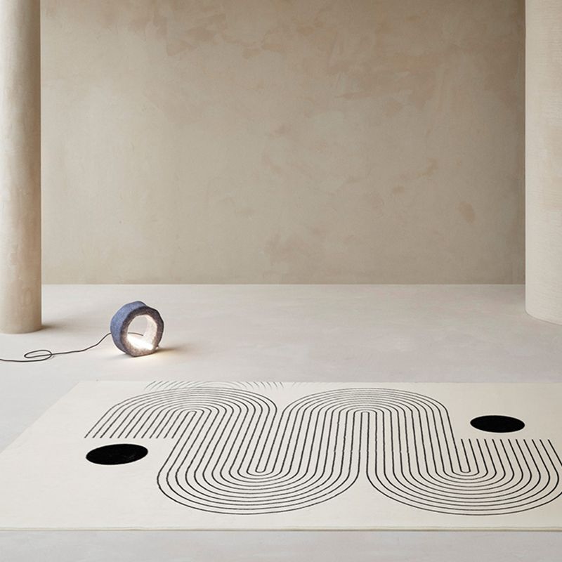 White Stripe Print Carpet Modern Polyester Area Rug Non-Slip Backing Rug for Home Decor