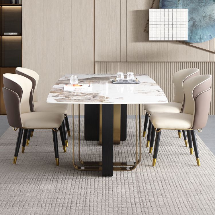 Luxury Sintered Stone Top Dining Table Rectangle Table with Double Pedestal in Black and Gold