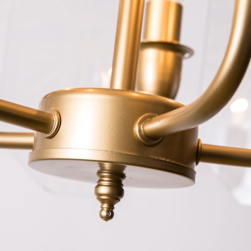 Modernism Cylinder Ceiling Chandelier Clear Glass 5 Heads Hanging Light Fixture in Brass for Restaurant