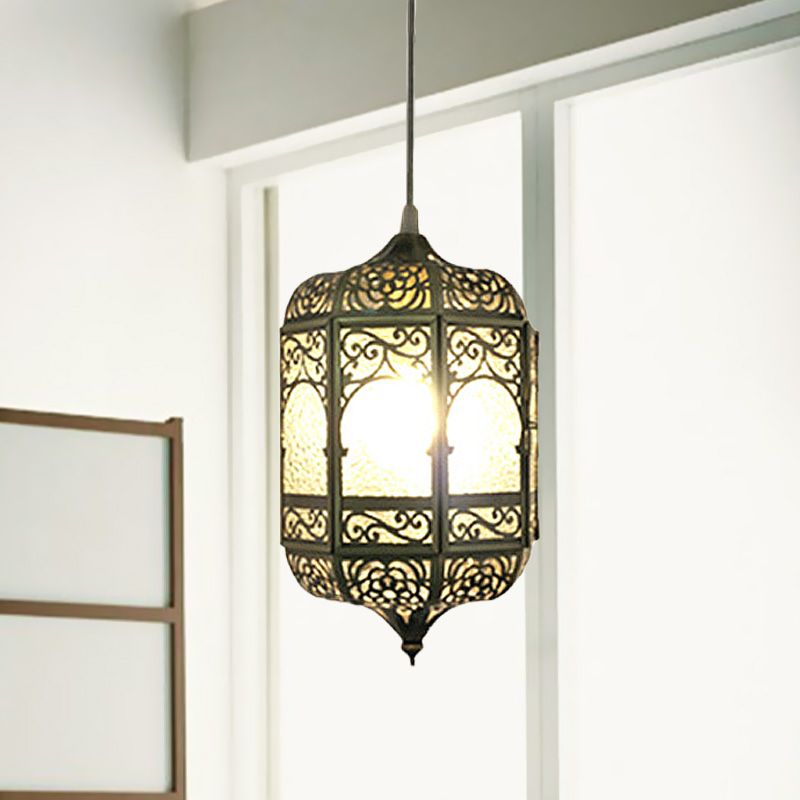 Antiqued Barrel Pendant Lighting 1 Bulb Metallic Hanging Ceiling Light in Brass for Corridor
