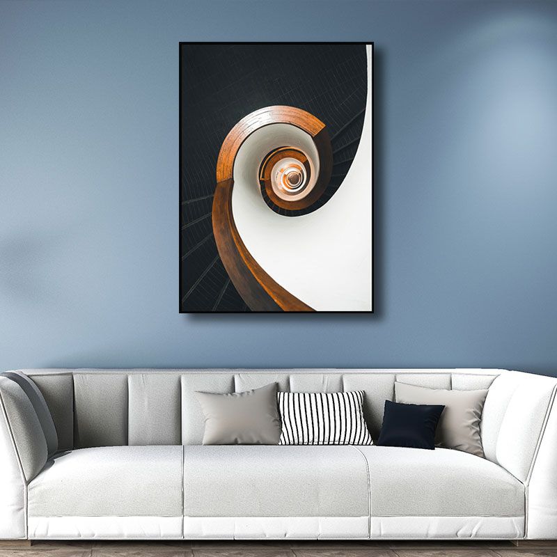 Decorative Swirling Stair Painting Contemporary Canvas Wall Art Print in Light Color