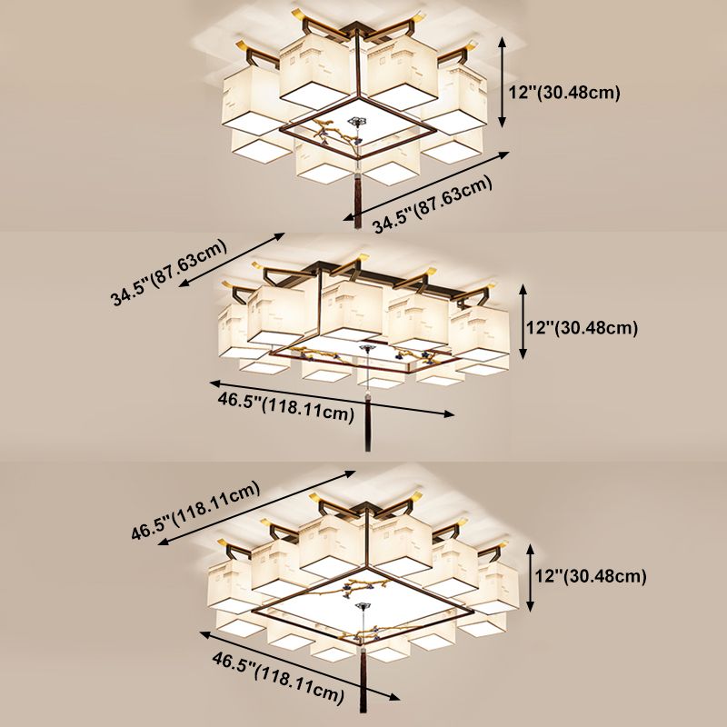 5/8/12/16/21 Ceiling Light with Fabric Shade Chinese Style Flush Mount Light