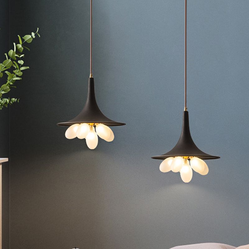 6/11-Bulb Iron Pendant Chandelier Industrial Black Wide Flared Dining Room Hanging Lamp with Grapes Frosted Glass Shade