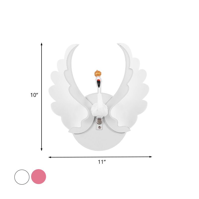 Swan Iron Wall Light Sconce Cartoon White/Pink Finish LED Wall Lamp Fixture with Acrylic Wing in White/Warm Light