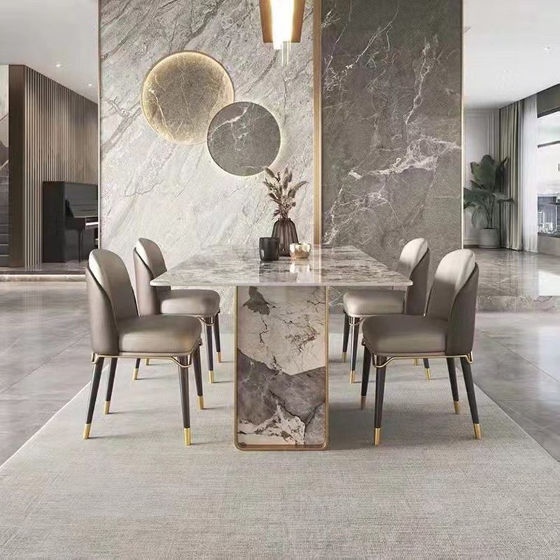 Traditional Luxury Double Pedestal Table Stainless Steel Base Rectangle Dinner Table