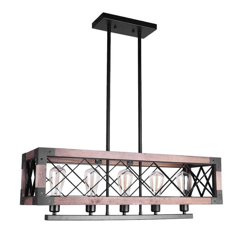 Rettangolo Metal Island Lampada Vintage Vintage Aibero a sospensione per sala da pranzo in nere con telaio in legno