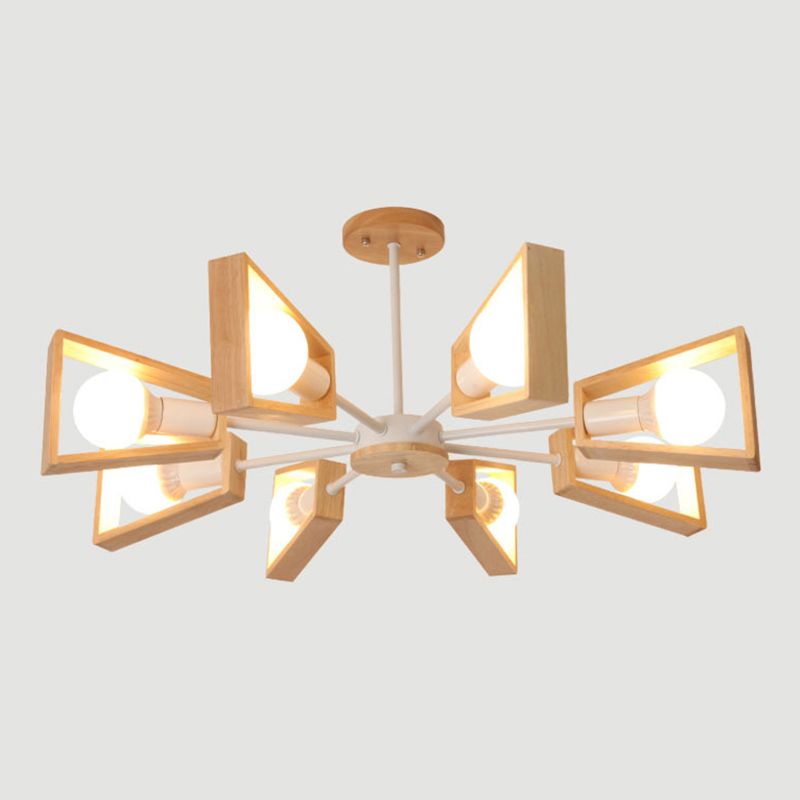 Ultra-modern Sputnik Hanging Chandelier Wood Hanging Lamp with Hanging Cord for Restaurant