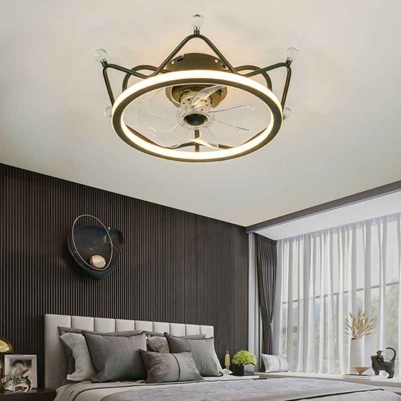 Minimalist Crown Shaped Ceiling Fan Lighting Metal Bedroom LED Semi Flush Light Fixture