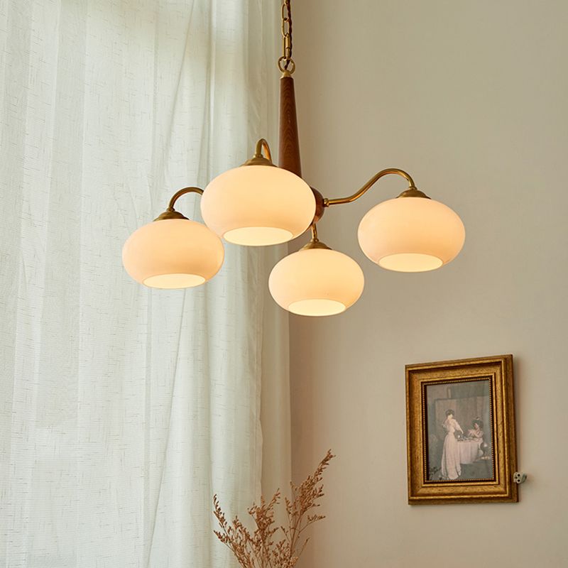 Contemporary Wood Sputnik Ceiling Pendant Glass Hanging Lights for Living Room