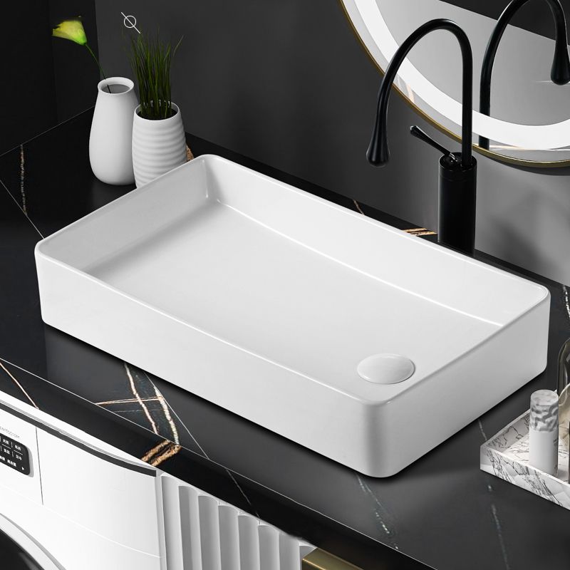 Traditional Vessel Bathroom Sink Rectangular Porcelain with Pop-Up Drain Vessel