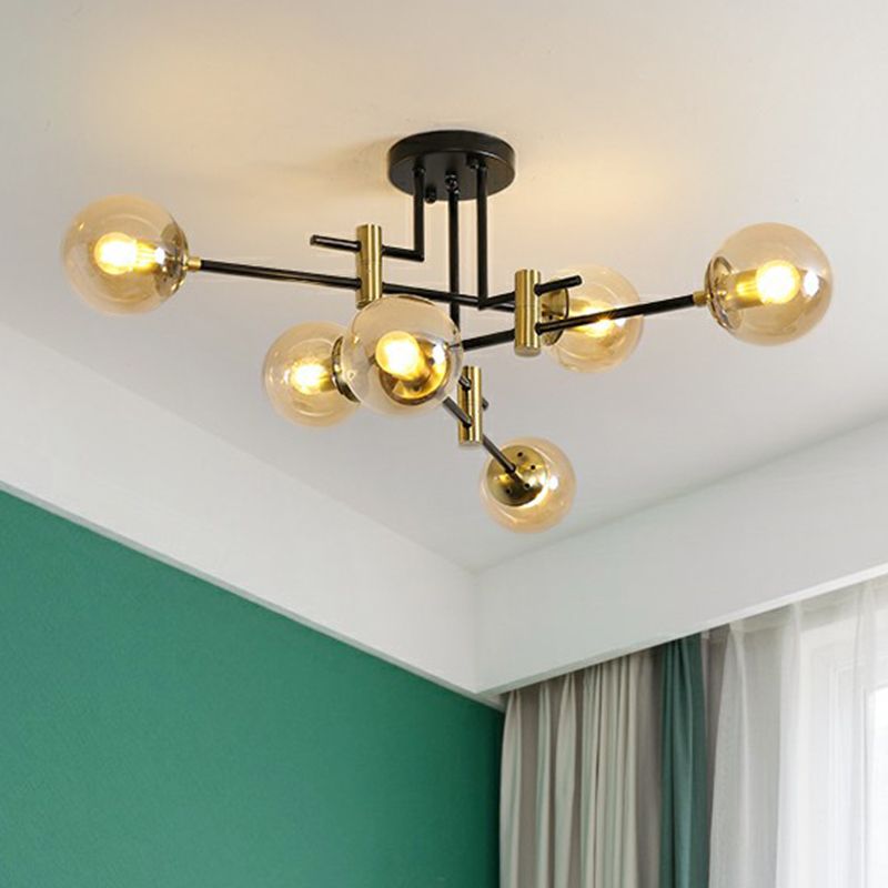 Ball Flush Mount Ceiling Light Minimalist Glass Bedroom Semi Flush Mount Fixture in Black