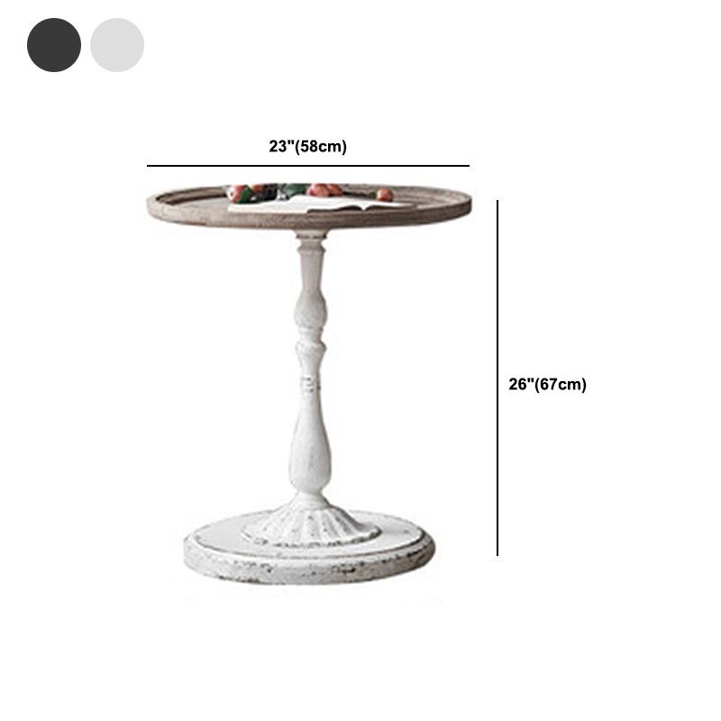 French Country Round Wooden Top Side Table Antique Brown Pedestal End Snake Table