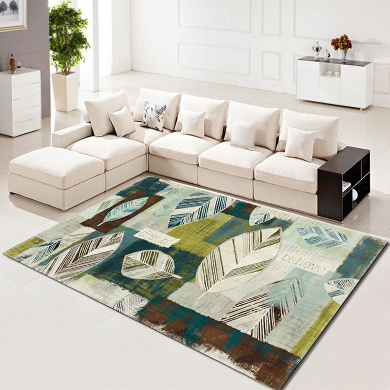Leisure Area Carpet Modern Plant Pattern Rug Polyester Washable Carpet with Non-Slip Backing