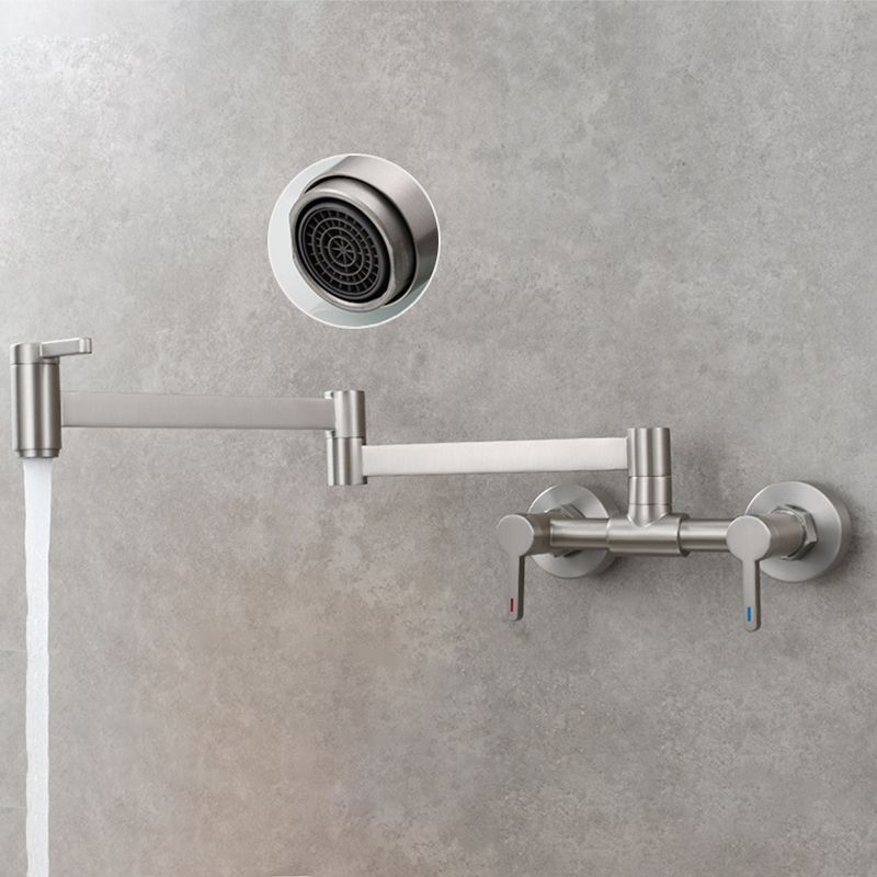 Modern Pull Down 2-Handle Pot Filler Low Profile Wall-mounted Faucet