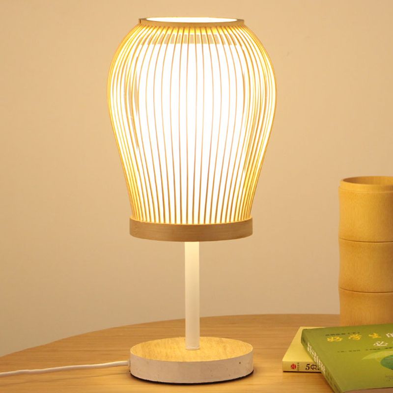 Lámpara de escritorio curvada de la tarea de 1 cabeza japonesa con tono de bambú para la cama
