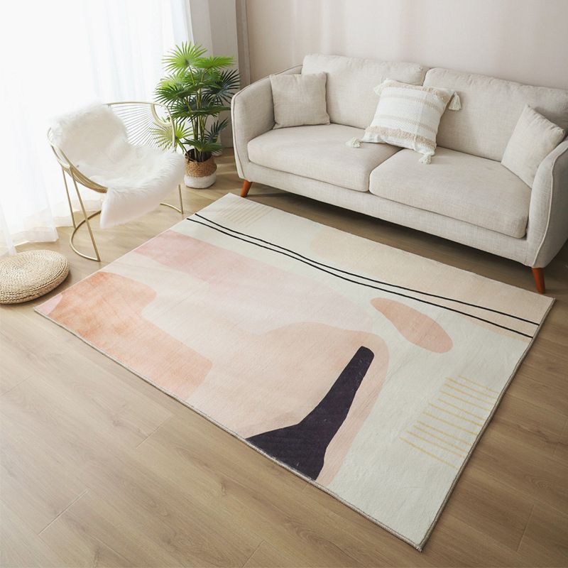 Black Color Block Rug Polyester Modern Rug Washable Rug for Living Room