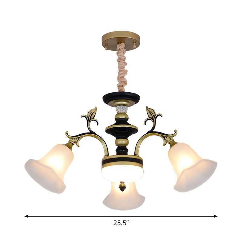 Bellflower Frosted White Glass Chandelier Farmhouse 3/6/12 Heads Living Room Hanging Light Fixture in Bronze