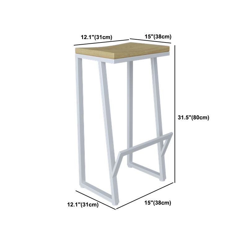 Modern Armless Backless Counter Stool Iron Kitchen Bar Stool with Wooden Seat