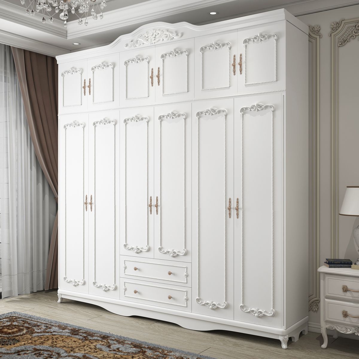 French Country White Wardrobe for Bedroom Manufactured Wood Cabinet with Drawers
