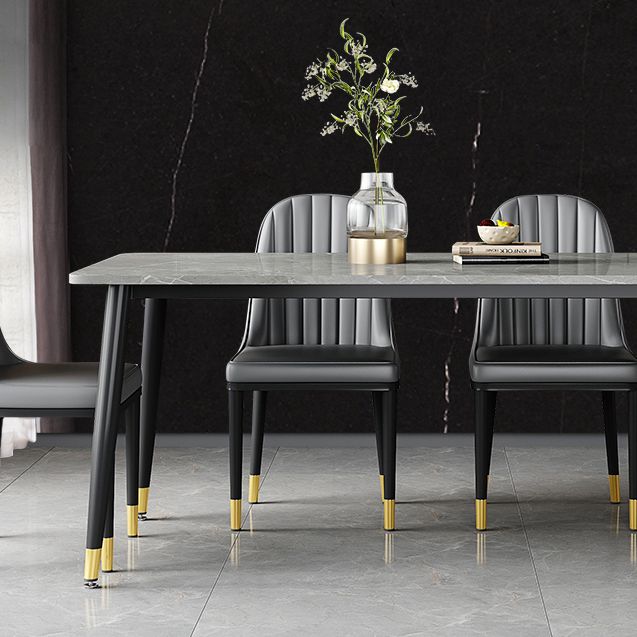 Industrial Kitchen Sintered Stone Top Dining Table Rectangle Dining Table with 4 Legs Base