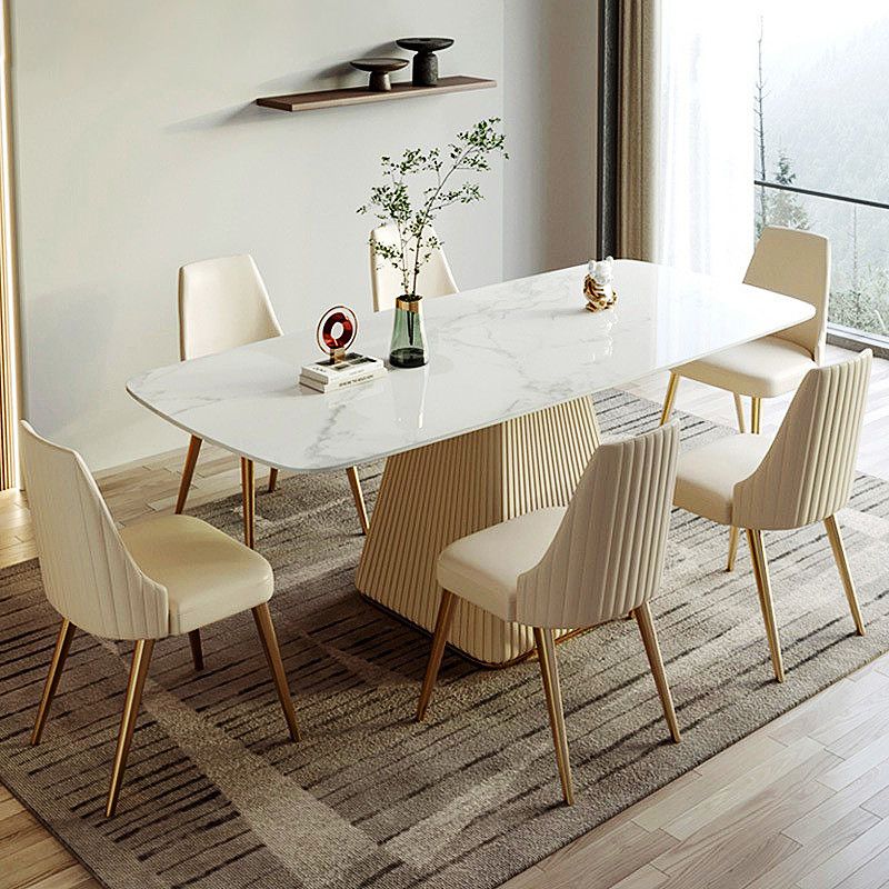 Nordic Glam Style Sintered Stone Rectangle Table Set 1/4/5/7 Pieces Set