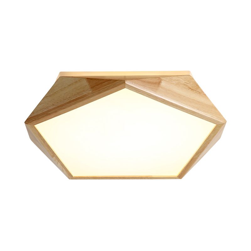Modernist Pentagon Ceiling Flush Wood 16.5"/20.5" Wide LED Bedroom Flush Mount Lamp in Beige, Warm/White Light