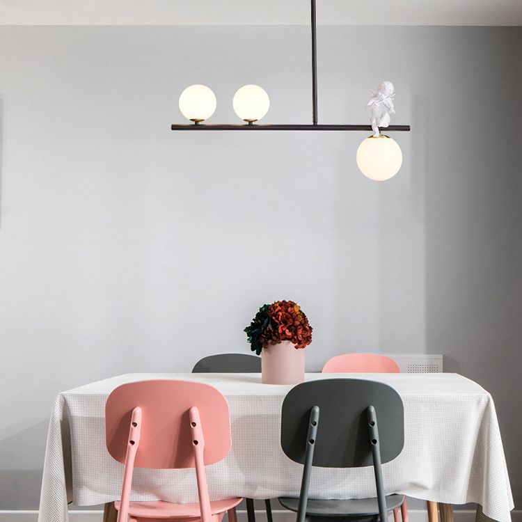 Globe Island Chandelier Lights Simplicity Milky Glass Chandelier Lighting Fixtures for Restaurant