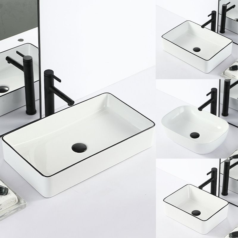 Contemporary Bathroom Sink with Pop-Up Drain Porcelain Rectangular Vessel