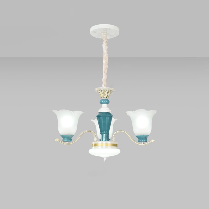 Groene bloemschaduw plafond hang armatuur plattelandsstijl crème glazen 3/6-licht slaapkamer hangende kroonluchter