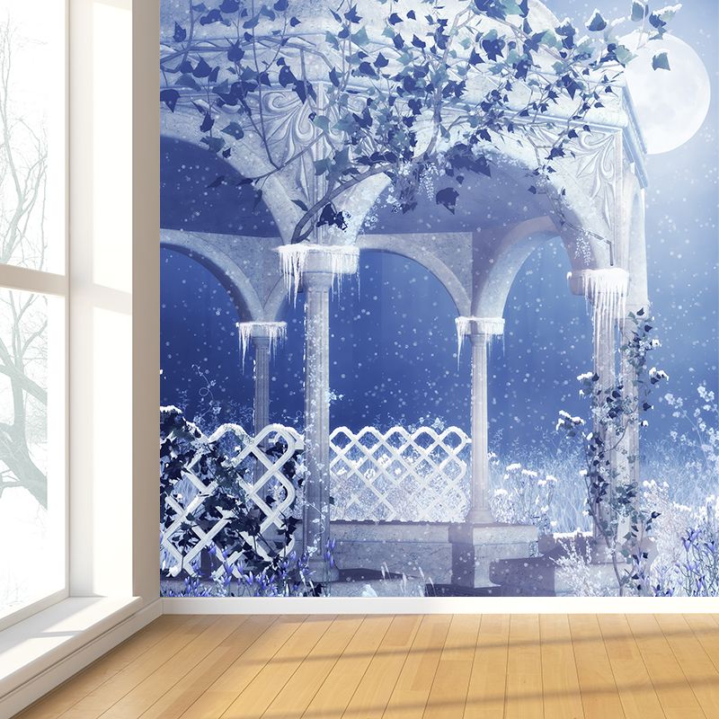 Blue Bower and Snowflake Mural Decal Waterproof Modern Interior Room Wall Covering