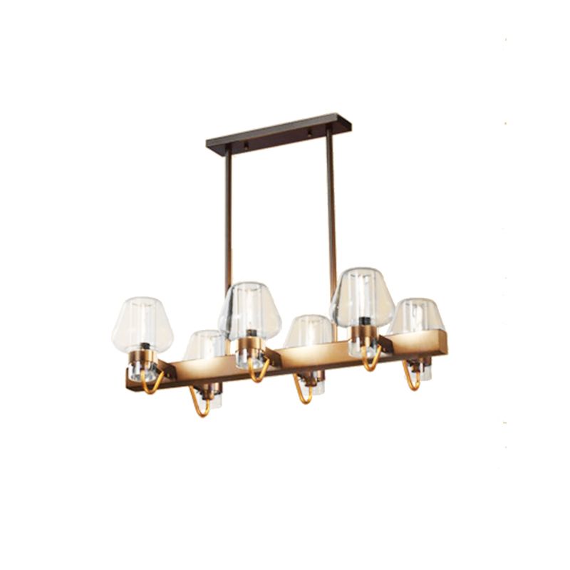 Cone Island Lighting Modernist Clear/Amber/Smoke Glass 6/8 Lights Black/Brass Ceiling Pendant Lamp with Linear Design