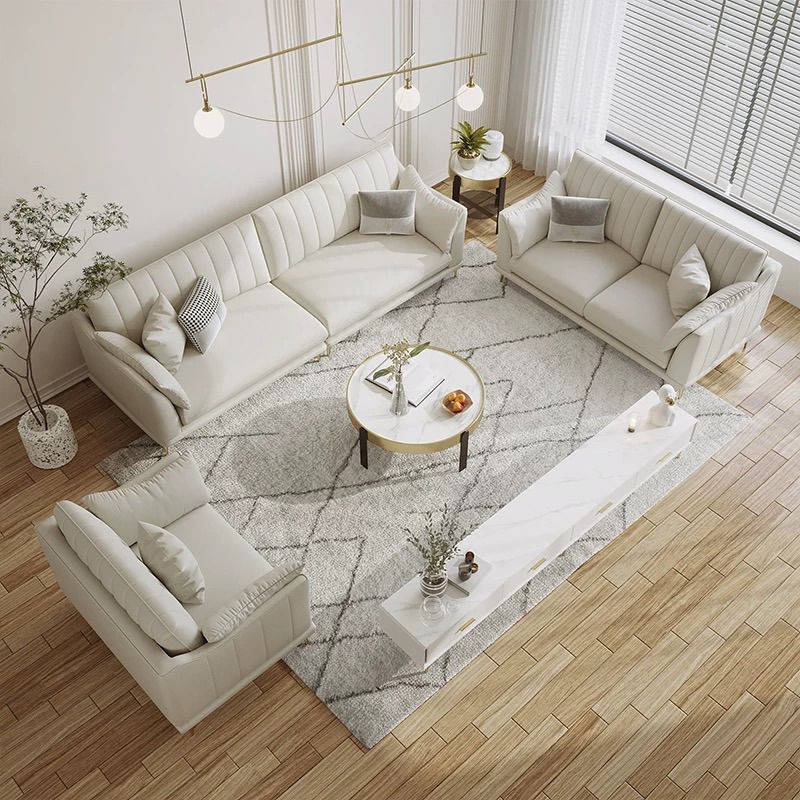 Modern Style Solid Wood Base Namib & White Leather Rectangular Sofa