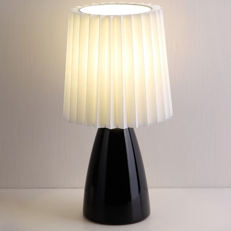 Pleated Fabric Table Lamp Macaron Style 1 Head Ceramic Nightstand Light