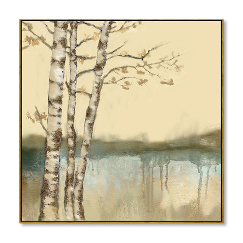 Soft Color Riverside Tree Canvas Art Landscape Country Textured Painting for Bedroom