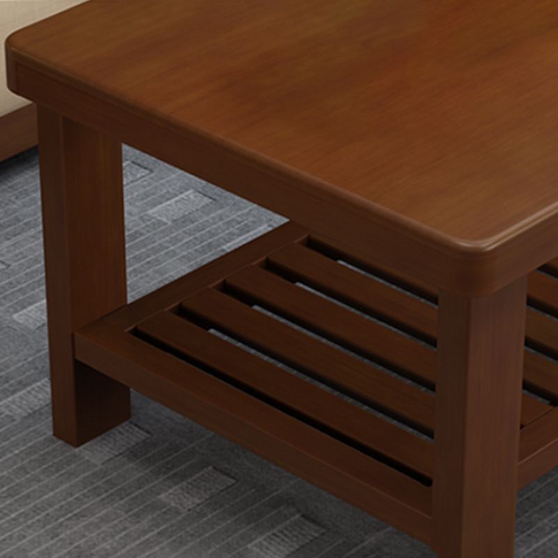 Rectangular Solid Wood Base with 4 Legs Nordic Style Coffee Table with Storage Rack